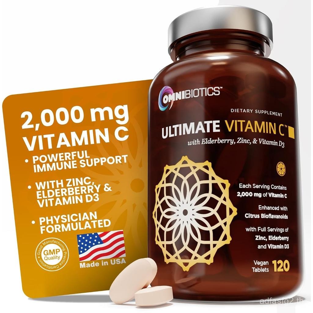 OmniBiotics Ultimate Vitamin Cอาหารเสริม 2,000 มก.-สังกะสี,สารสกัดจากเอลเดอร์เบอร์รี่และD3-การสนับสน