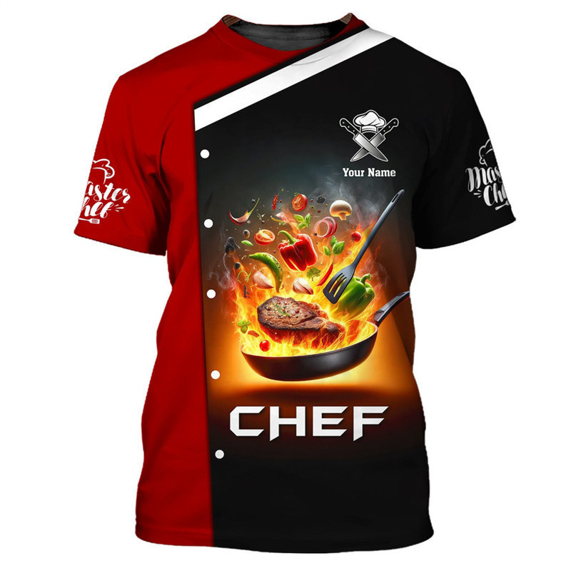 👕3D❗3 ทํางานเสื้อยืดบุคลิกภาพ 3d พิมพ์ที่กําหนดเองชื่อ O-คอ T เสื้อ Chef Harajuku แฟชั่น Breathable 
