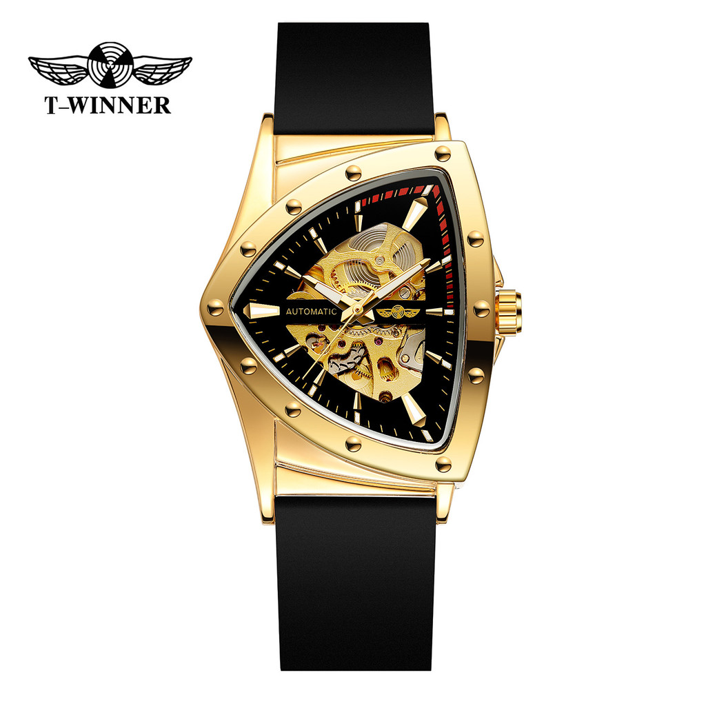 T-WINNER/WINNER 8243 Hollow Triangle Mechanical Watch ขายร้อนผู้ชายกันน้ําเทปอัตโนมัติ