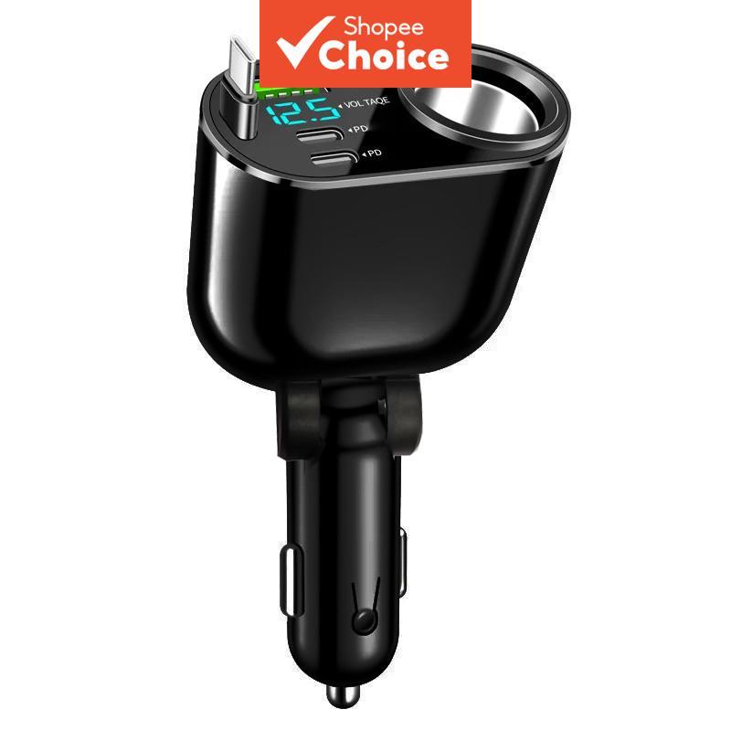Fast Car Charger Adapter USB PD Type C Splitter Socket พร้อมจอแสดงผล LED - 66W