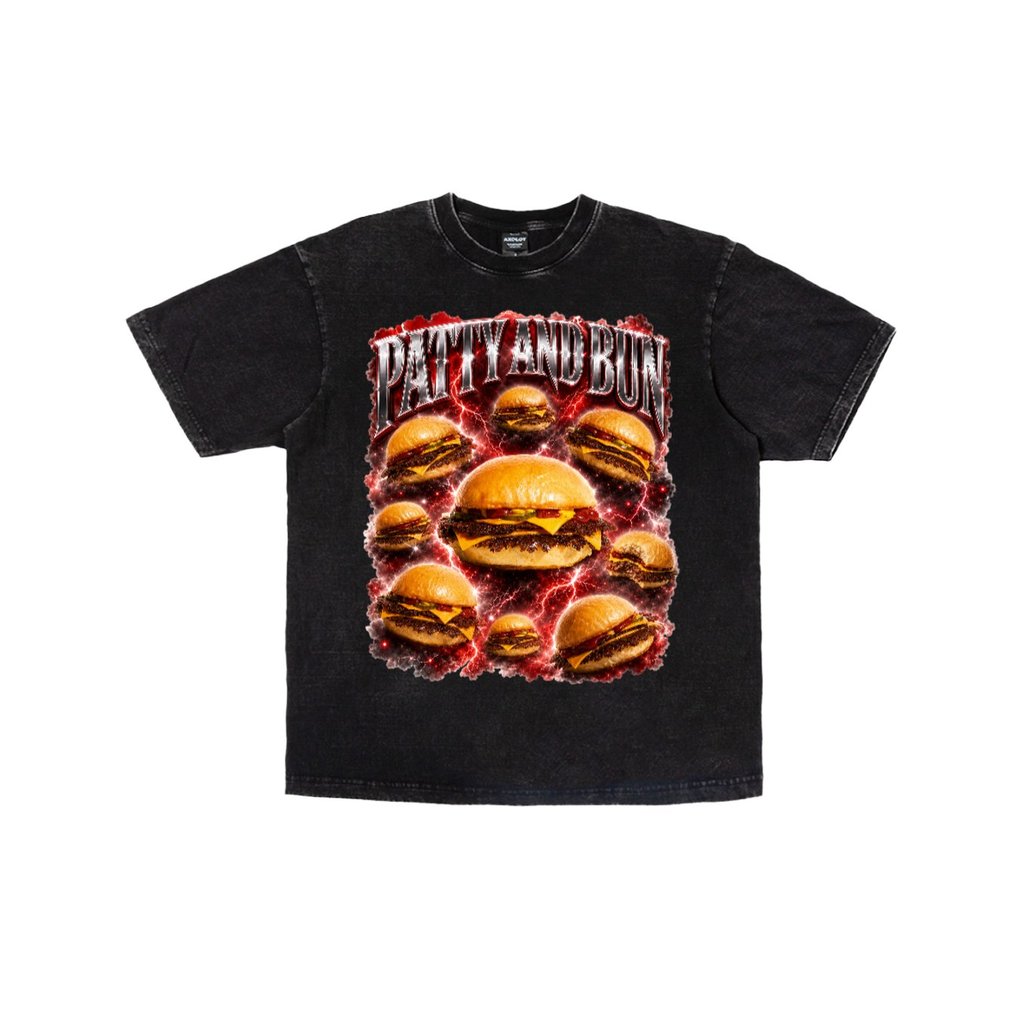 GROOVY X PATTY AND BUN ATTACK OF SMASH BURGER WASHED T-SHIRT