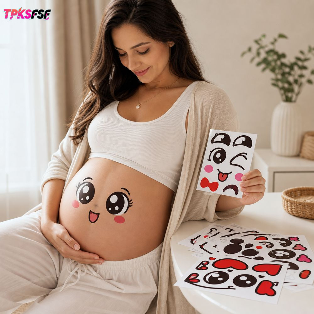 TPKSF 9 ชิ้น/เซ็ตสติกเกอร์ท้องตั้งครรภ์,การแสดงออกน่ารักสติกเกอร์ท้องท้องท้องท้องท้องท้องท้องคนท้องแบบมีกาวในตัวหลากสีรูปแบบใบหน้าการ์ตูนสติกเกอร์ชนของทารก