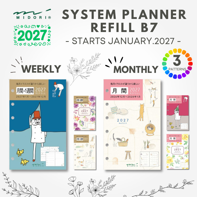 Midori System Planner Refills 2027 B7 Weekly Monthly