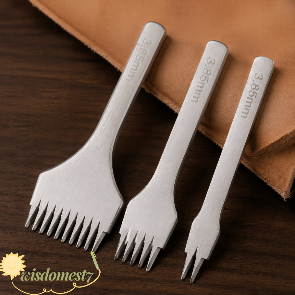 WISDOM 3pcs Pking Iron เครื่องมือ, 3.85 มม. Spacing 2/5/10 PRONG ตัวเลือกเย็บหนังชุดสิ่ว, Profession