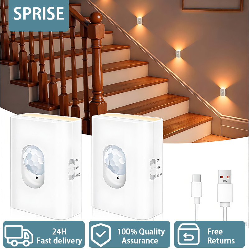 SPRISE บันได Light Motion Sensor Mini Warm White LED โคมไฟในร่มแม่เหล็กไฟกลางคืนสําหรับห้องโถง,ห้องครัว,ตู้เสื้อผ้า,ห้องนอน 2 แพ็ค