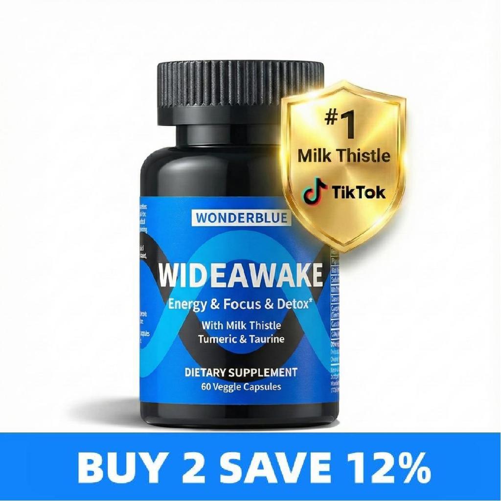 WonderBlue WideAwake Milk Thistle Tumeric & Taurine Capsules for Vitality Energy Detox 60 Veggie Cap