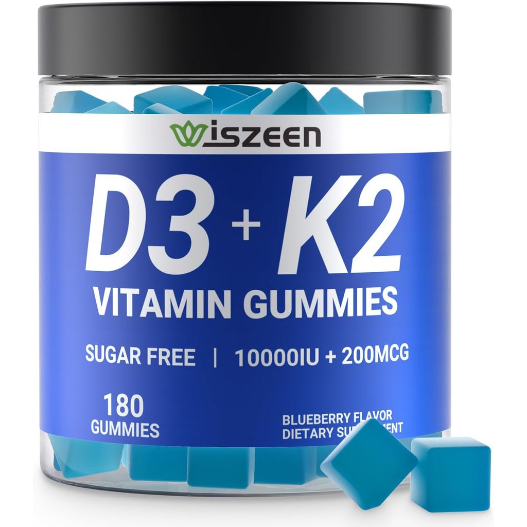 Sugar-Free Vitamin D3 K2 Gummies, Vitamin D3 10000iu & Vitamin K2(MK7) 200mcg with Calcium, Magnesiu