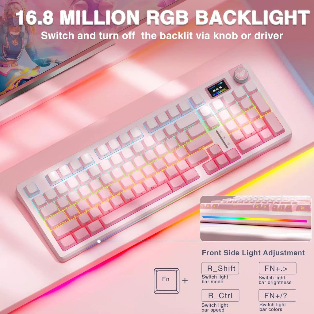 AULA S98 Pro คีย์บอร์ดไร้สาย RGB Throcky ปะเก็นที่กําหนดเองพร้อมจอแสดงผลและปุ่มมัลติฟังก์ชั่นสําหรับ