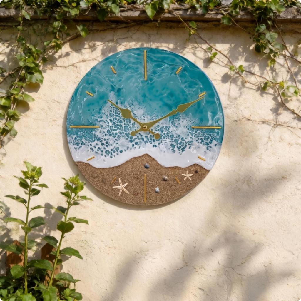 [Whgirld8] Ocean Wall Clock IP44 Rated Coastal Wall Clock แบตเตอรี่ดําเนินการควอตซ์สําหรับ Patio, Ga