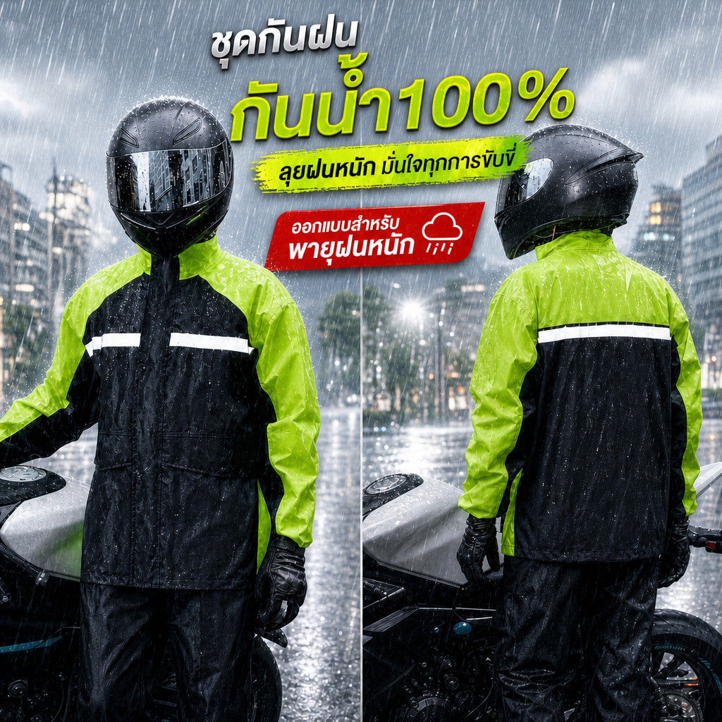 ⛈เสื้อกันฝน+กางเกงกันฝนแบบหนาพิเศษ🌧เสื้อกันฝน ผู้ใหญ่ ชุดกันฝน กันน้ำ100% ประเภทแยก ไม่แข็งตัวหลังใช้งานนาน