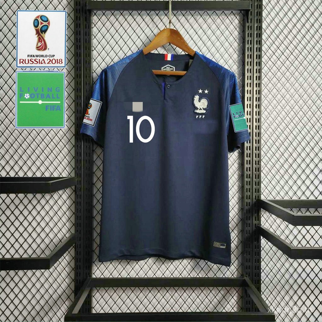 2018 FFF Home Jersey คุณภาพสูง MBAPPE POGBA ฝรั่งเศสแขนสั้นเสื้อฟุตบอลที่กําหนดเอง
