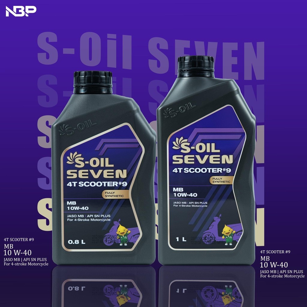 น้ำมันเครื่องสังเคราะห์แท้ S-Oil Scooter #9 10W40 0.8L / 10W40 1L. ใส่รถสกู๊ตเตอร์ สายพาน #เบอร์ 9สั