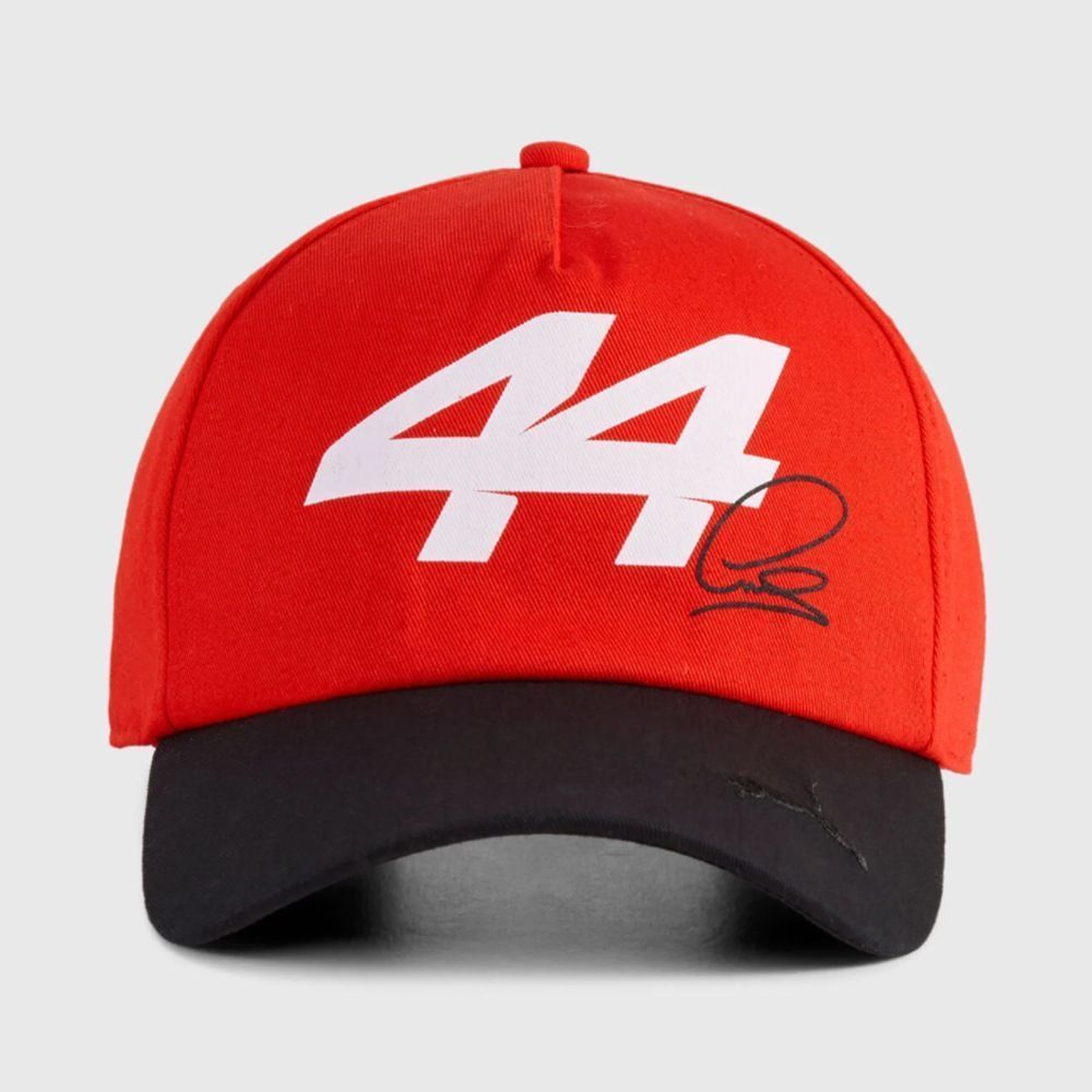 Ferrari F1 Hamilton No. 44 หมวกเบสบอลซิกเนเจอร์ สีแดง สีดํา แมทช์กัน