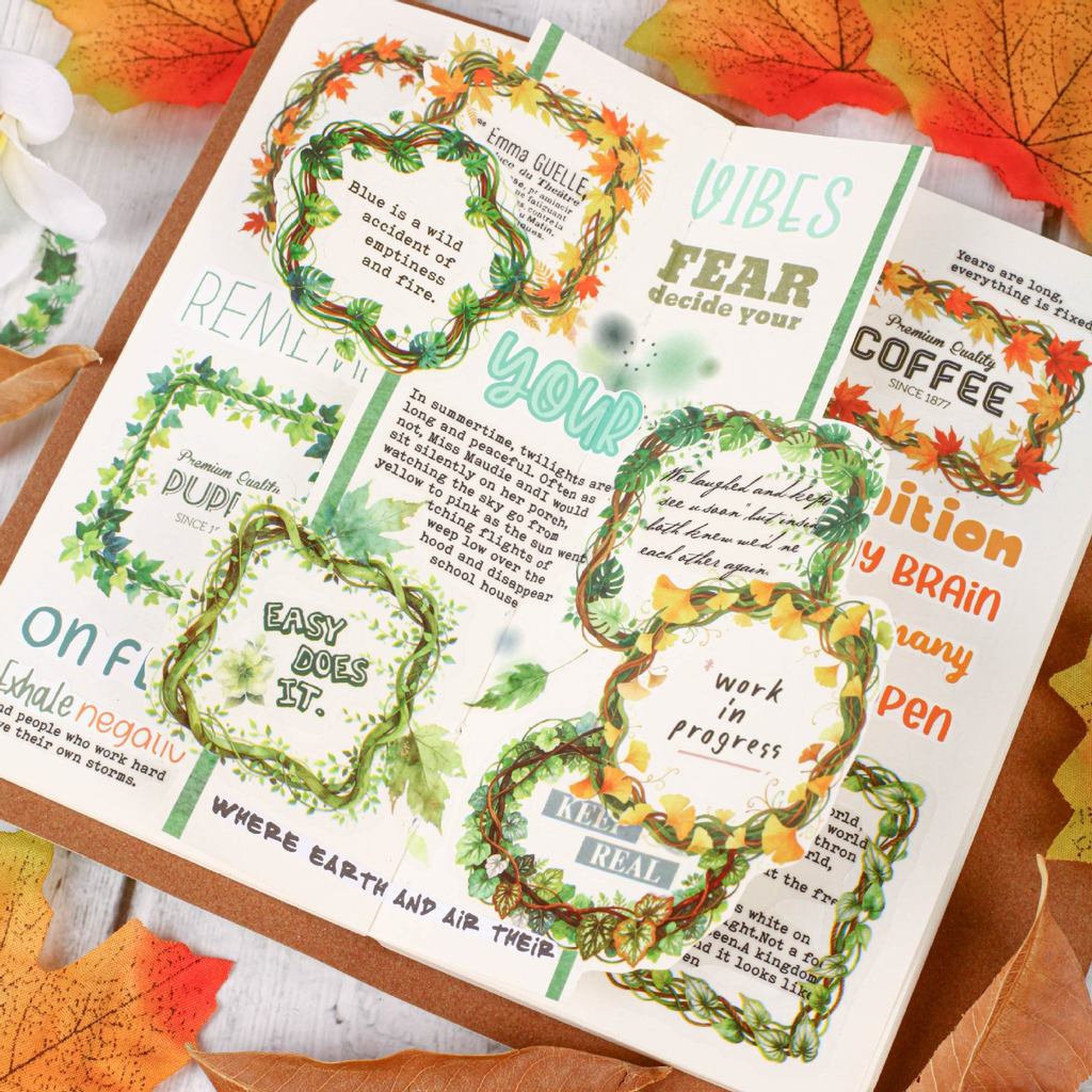 สติ๊กเกอร์แพ็ค Vine Frame Series Leaf สาขา Vine Theme คู่มือ DIY สติ๊กเกอร์ตกแต่ง 20 ชิ้นใน 6 รูปแบบ