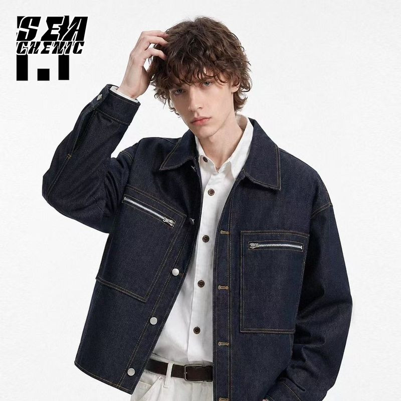 SECHENIC American Retro Denim Jacket ผู้ชายหลวมเข้ากันทั้งหมด
