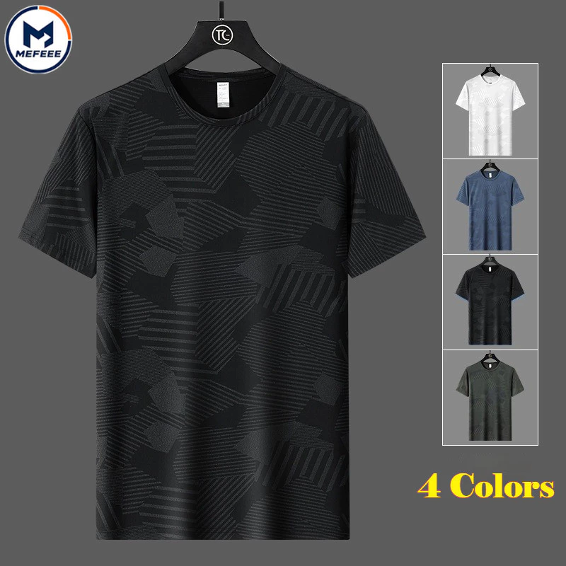 MEFEEE เสื้อยืดผู้ชาย ผ้าไหมน้ำแข็ง ทรงหลวมพอดีตัว สวมใส่สบาย มีซองแขนสั้น และเหมาะสำหรับกิจกรรมกลางแจ้งในฤดูร้อน