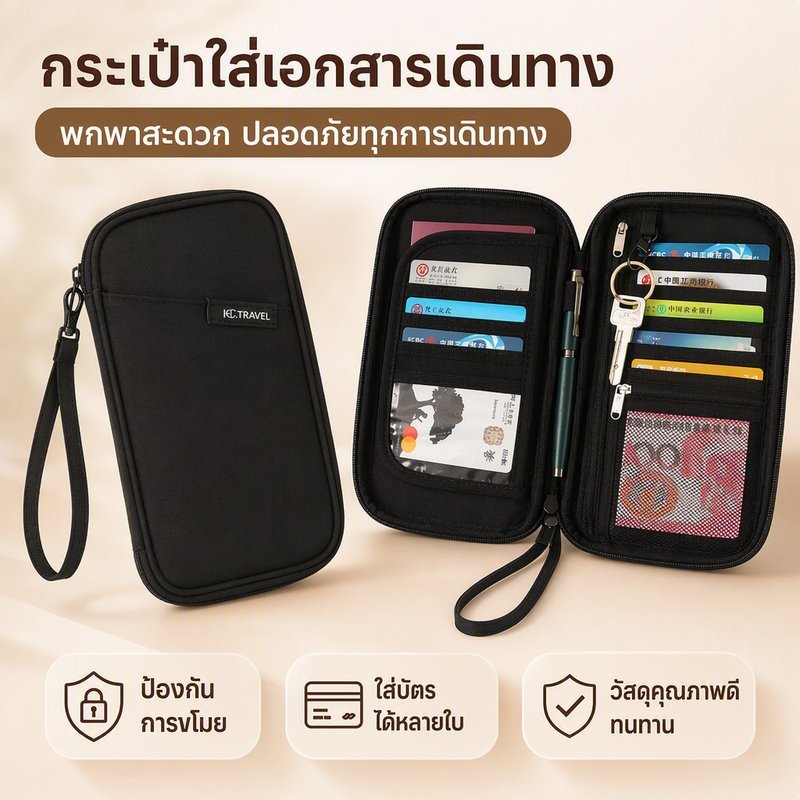 ซองใส่พาสปอร์ต กระเป๋าพาสปอร์ต กันน้ำ กันขโมย ช่องใส่บัตร เอกสาร ตั๋วเดินทาง ซิปพกพา