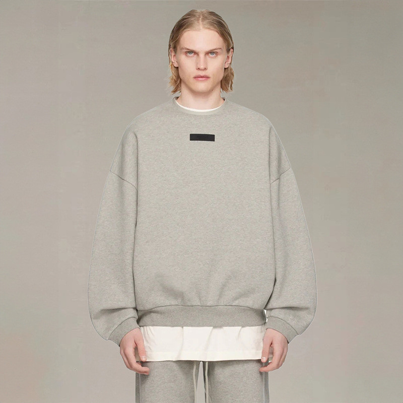 I9AW FOG Double Line ESSENTIALS HHH ป้ายหนังรอบคอเสื้อสวมหัวบางขนแกะหลวมฤดูใบไม้ร่วงฤดูหนาวเสื้อกันห