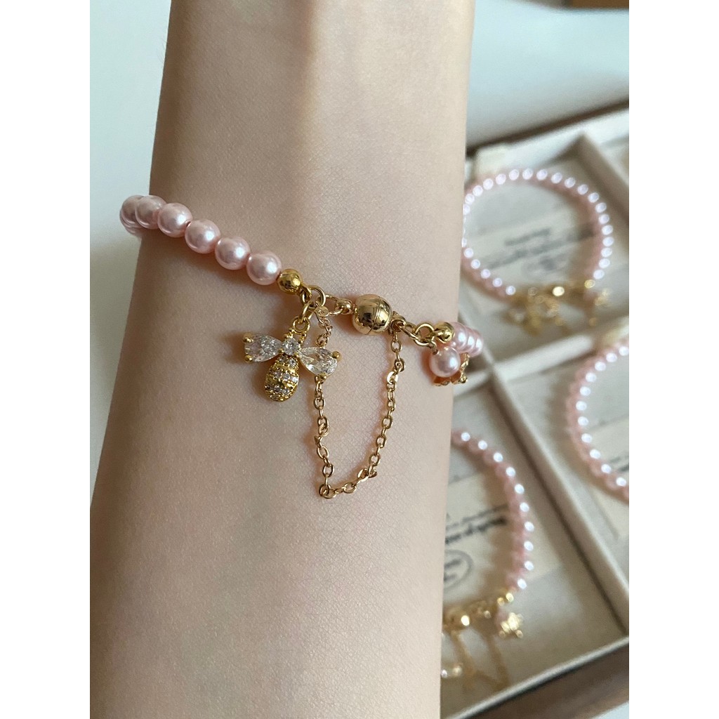 กำไล coquette bracelet สร้อยข้อมือผึ้งมุก Shijia ดั้งเดิม/ชมพู
