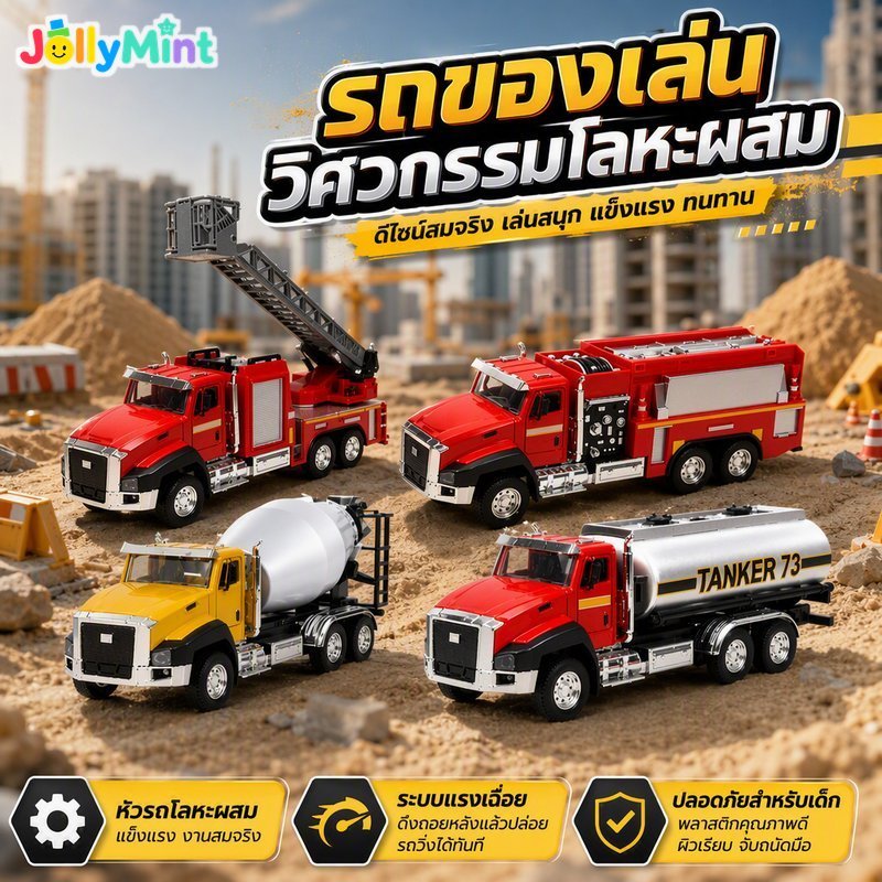 โลหะผสมวิศวกรรมรถของเล่นความเฉื่อยดึงกลับรถก่อสร้างรายละเอียดที่สมจริงล้อเรียบ