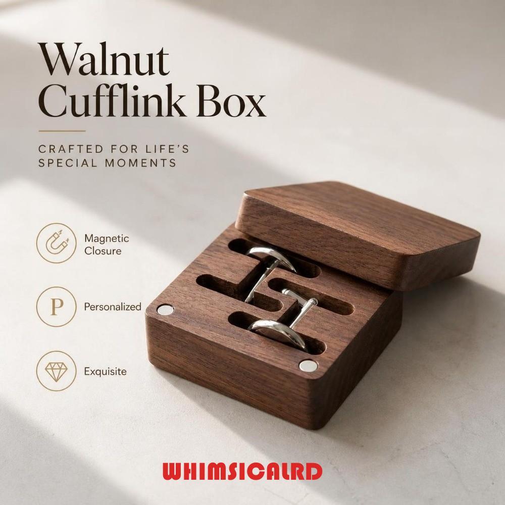 WHIMSIMSICALRD Cufflink Organizer,แม่เหล็กปิดFlip-top Walnut Cufflinkกล่อง,ของขวัญสําหรับเขาส่วนบุคค
