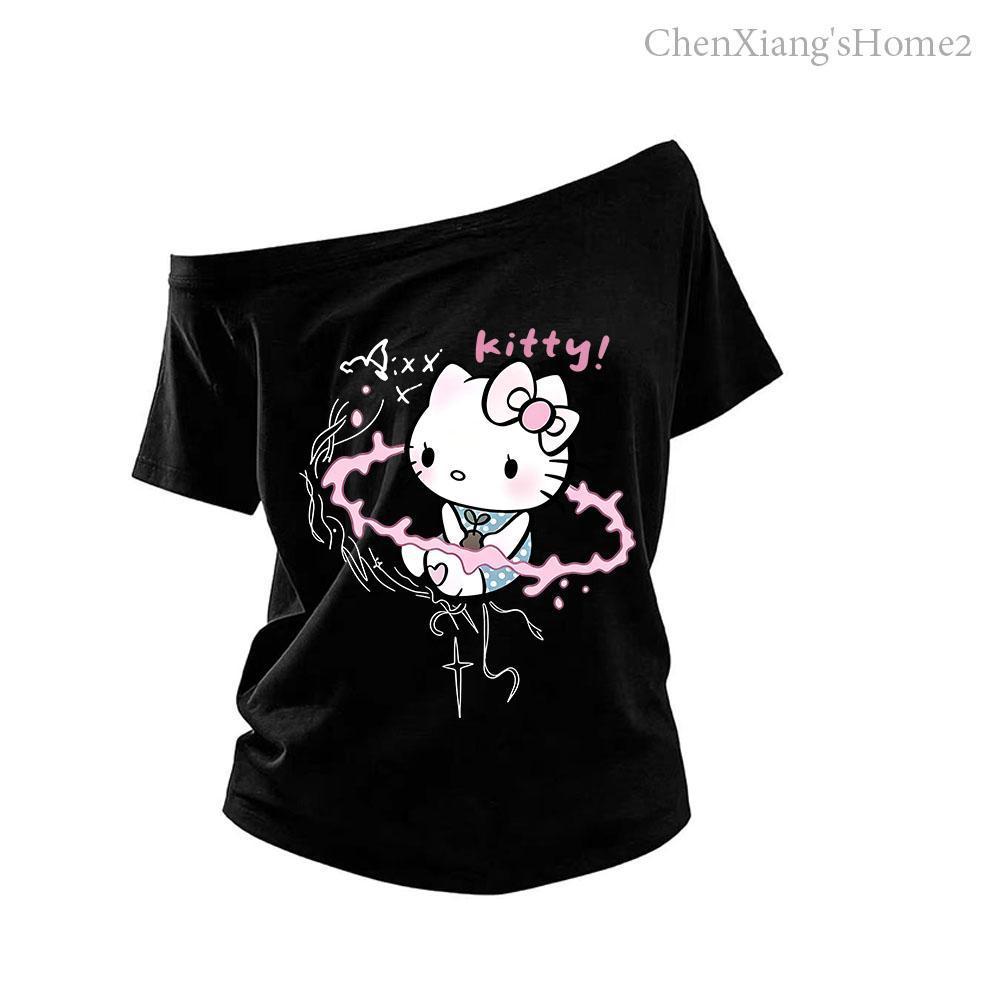 สไตล์น่ารัก เข้าได้ทุกชุด ลายพิมพ์การ์ตูน ผู้หญิงเสื้อยืด เสื้อแฟชั่นสไตล์เกาหลีผู้หญิง เสื้อปาดไหล่ผู้หญิง เสื้อสวยหรูล
