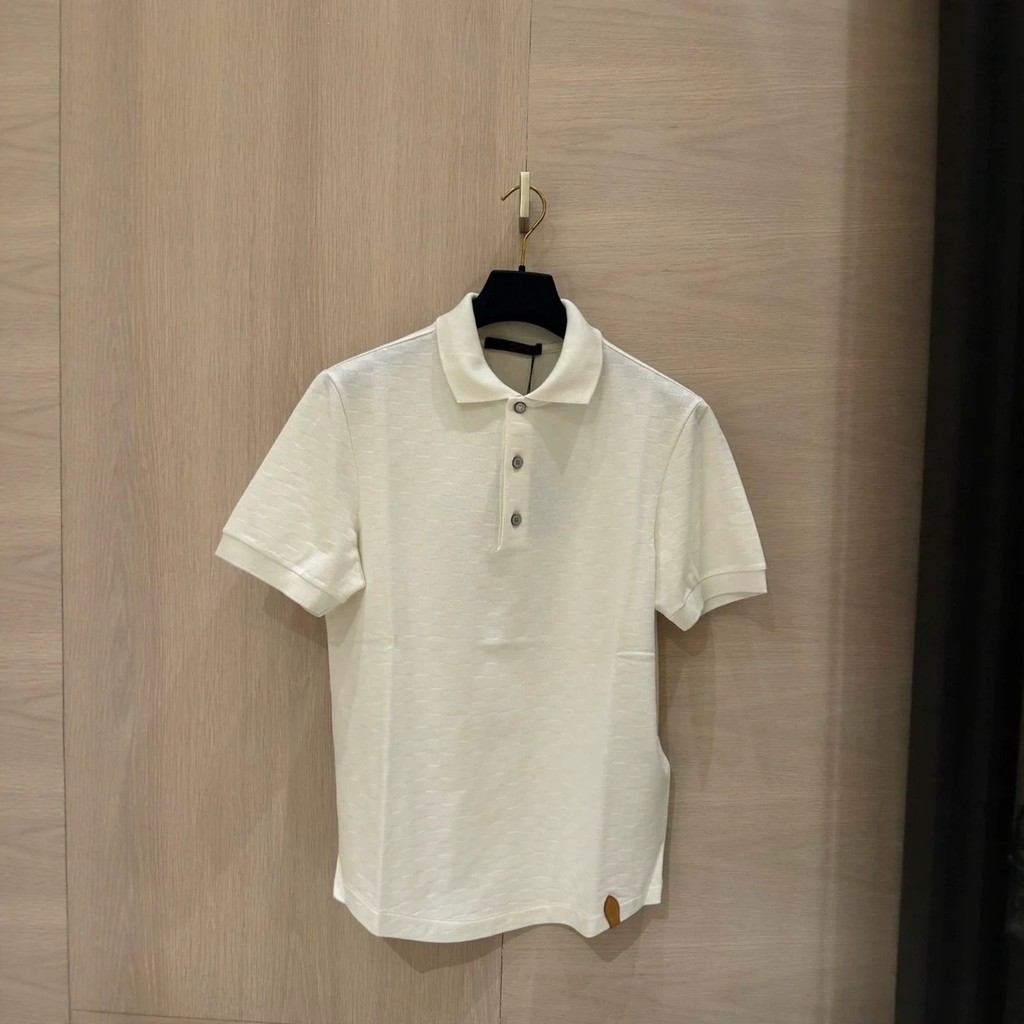 FEBG 26SSDamier Silk-cotton pique polo shirt with short sleeves polo Shirt T Loose Fit Shirt