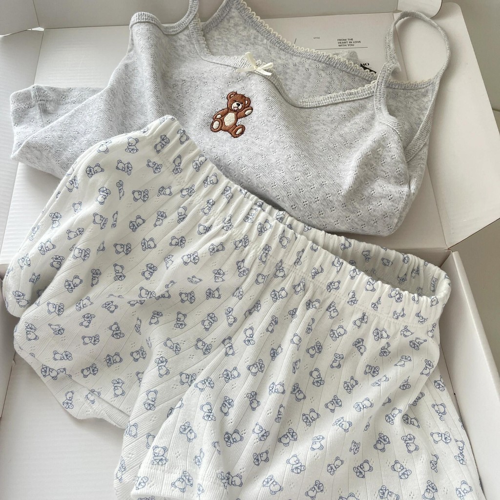 [ks1185.th] Global Goods ส่วนลดเวลาจํากัด Casual Bowknot พร้อมแผ่นรองหน้าอกฤดูร้อนสไตล์ใหม่หมีพิมพ์ก