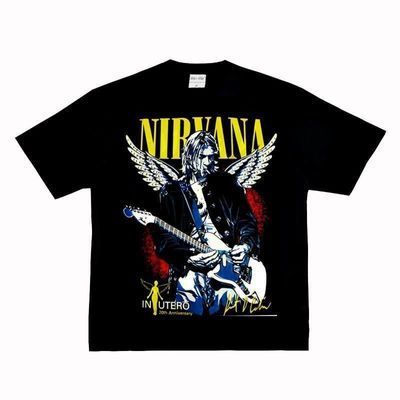 เสื้อยืดผู้ชายสไตล์วินเทจNIRVANA涅槃ร็อคคurt cobain Oversize แขนสั้น คอปกเล็ก ผ้าฝ้ายแท้100% ระบายอากา