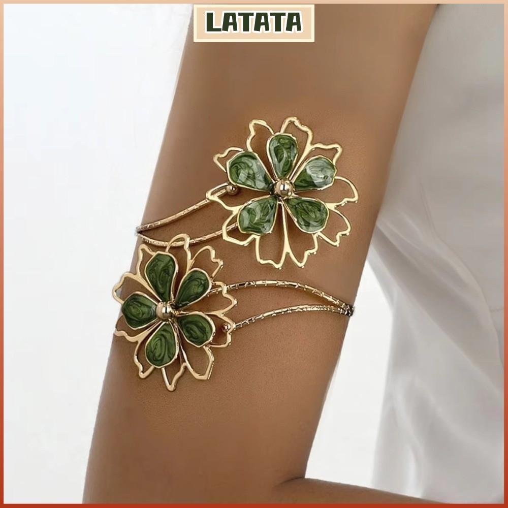 LATATA Hollow Flower Armband, Metal Boho Chic Upper Arm Bracelet, Vintage Adjustable Spiral Arm Brac