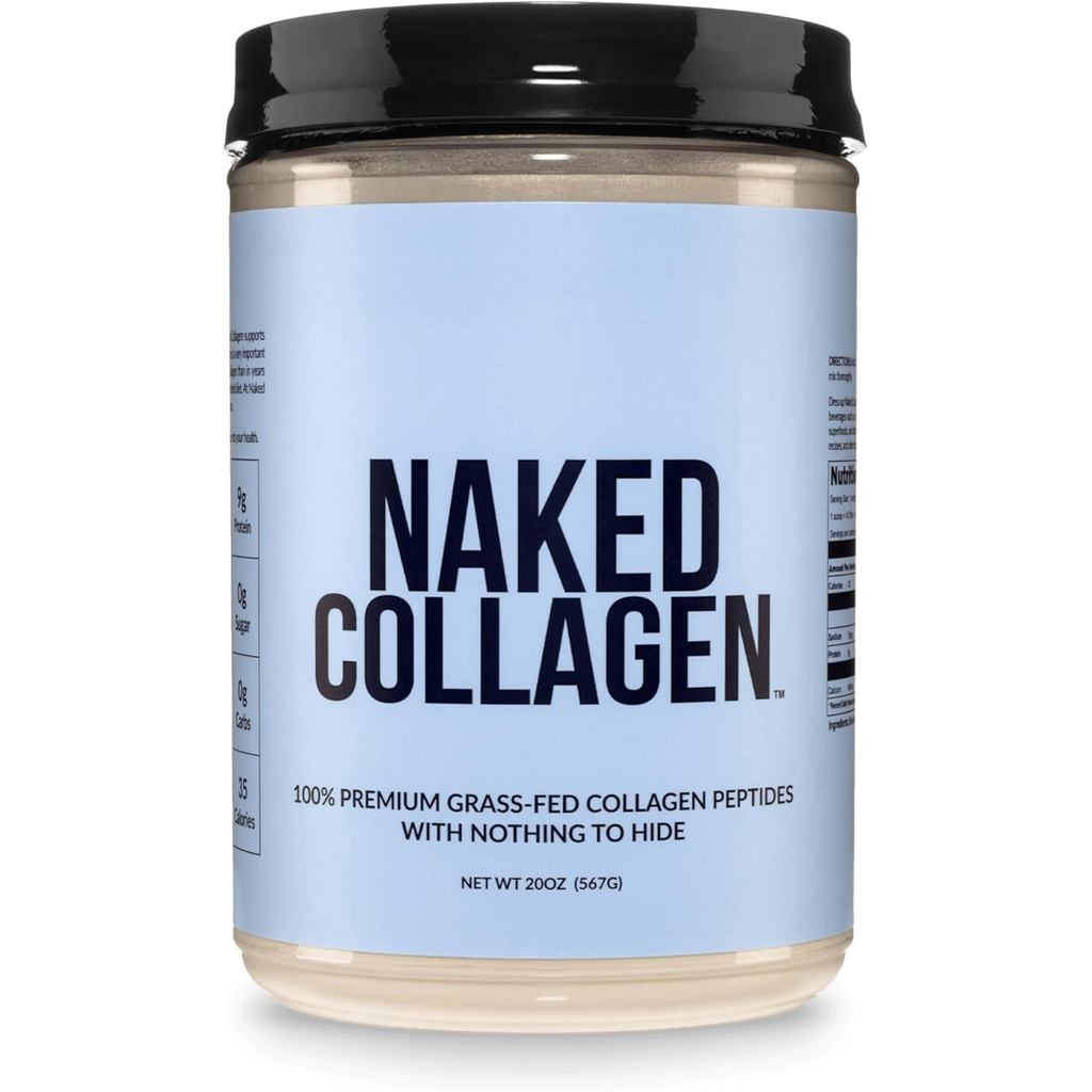 NAKED คอลลาเจนเปปไทด์โปรตีนผง 60 เสิร์ฟ Pasture-Raised, อาหารเสริมคอลลาเจนไฮโดรไลซ์รส, ได้รับการรับร