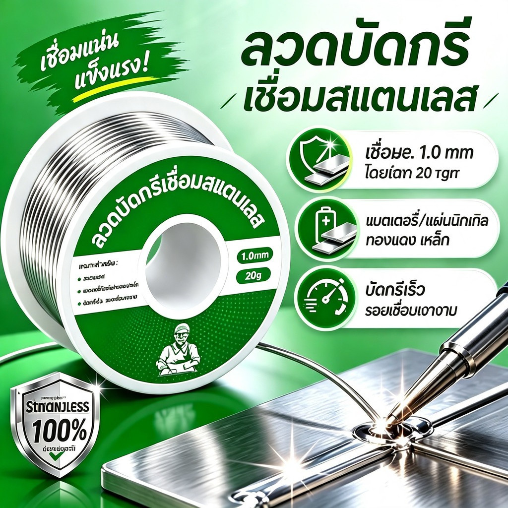 ลวดบัดกรอสแตนเลสคุณภาพสูง 20g 50g 100g ใช้ไฟแช็กและหัวแร้ง บัดกรอทองแดง นิกเกิล เหล็ก ลวดดีบุกอเนกประสงค์