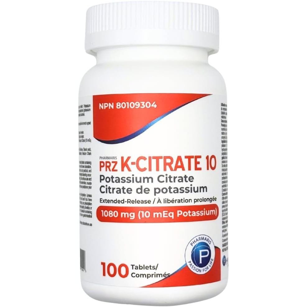 Pharmaris Potassium Citrate Extended Release, 1080mg (10 mEq Potassium อาหารเสริม), ช่วยป้องกันภาวะโ