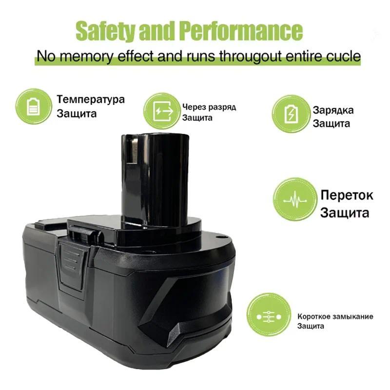 【QJ】แบตเตอรี่ 18V สำหรับ Ryobi P108 Li-ion ทดแทนรุ่น P108 P102 P103 P104 P107 BPL1820 RB18L50 แบตเตอ