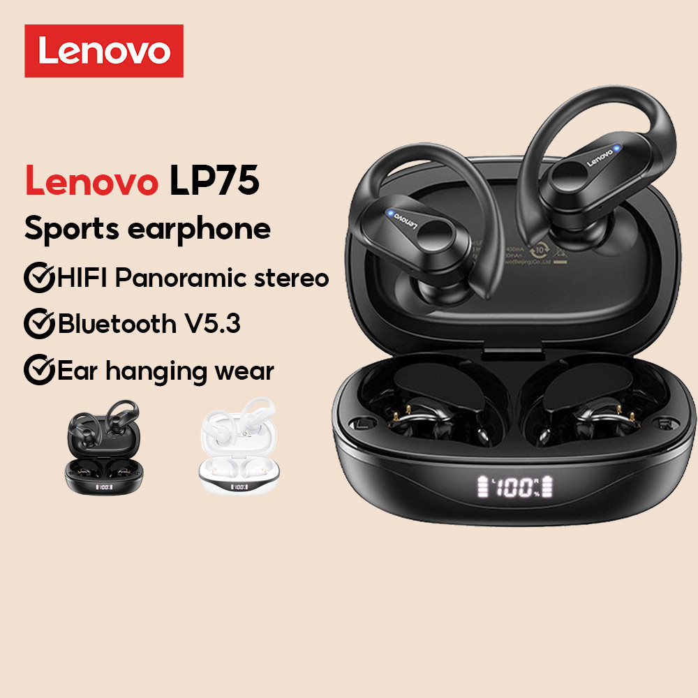 Lenovo LP75 หูฟังบลูทูธคุณภาพสูง TWS สเตอริโอ Fidelity IPX5 การตัดเสียงรบกวนกันน้ํา