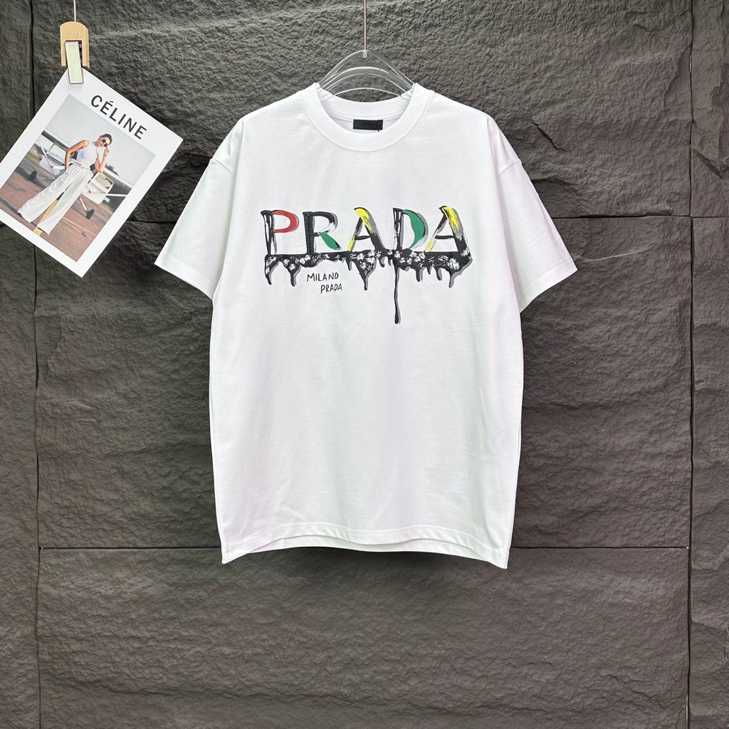 Prada/Prada 2026 รอบคอแขนสั้นเสื้อยืดคู่สไตล์ผู้ชายหนา Impervious Breathable ฤดูใบไม้ร่วงเสื้อผ้า Sl