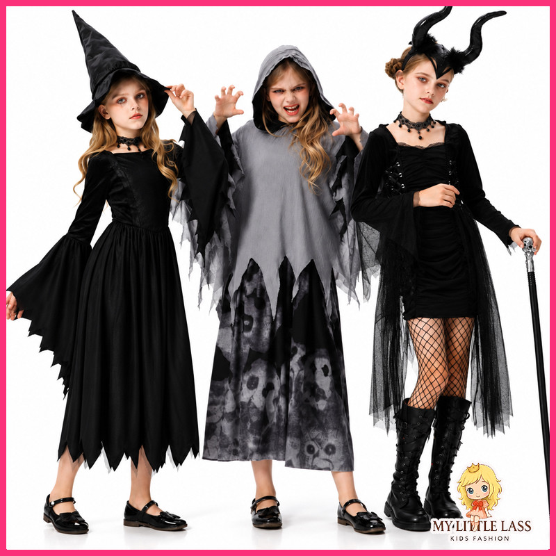 MYLITTLELASS ผู้ใหญ่เด็ก Immortal Beauty Dark Evil Witch ฮาโลวีนแต่งตัวเครื่องแต่งกาย 3-12Y