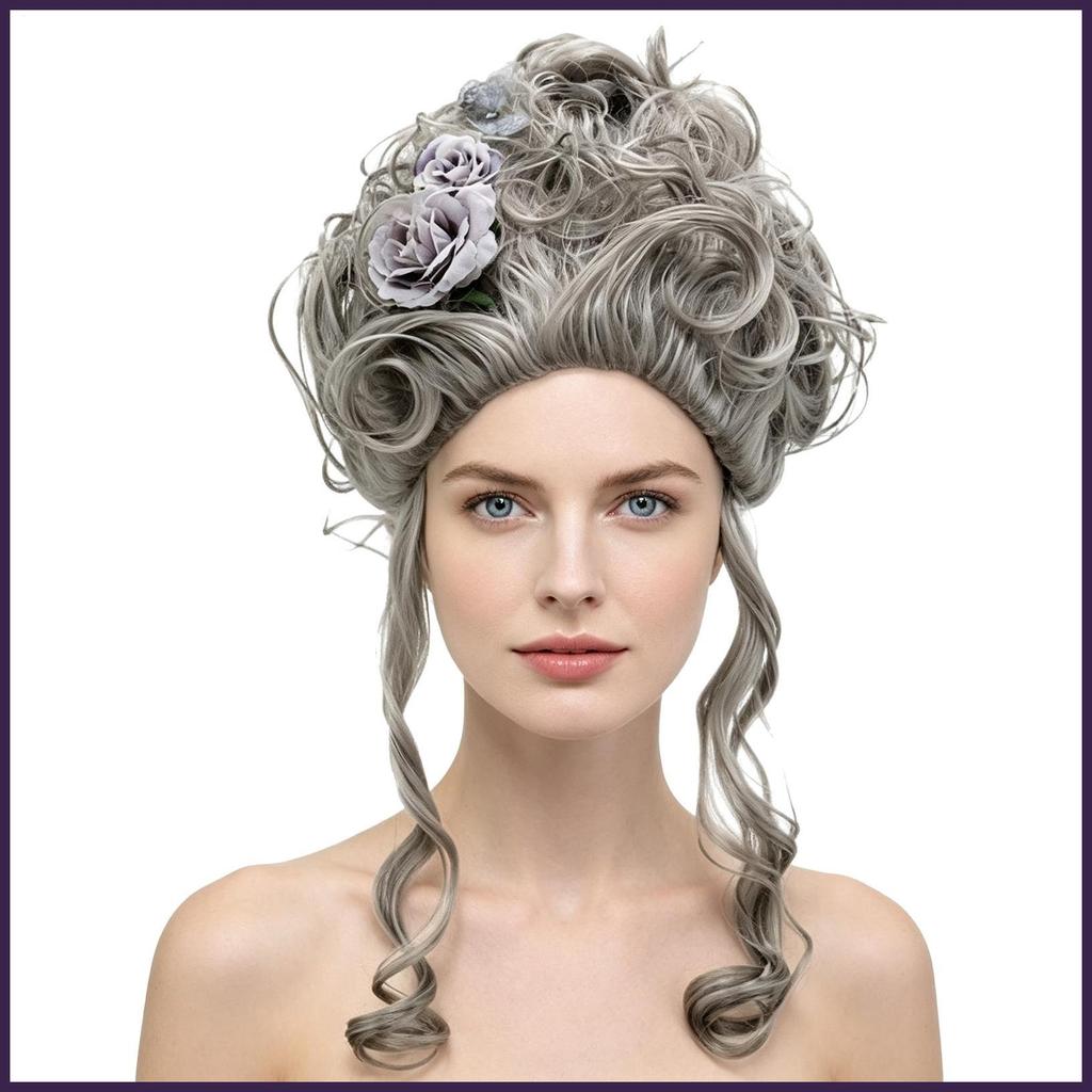 18th Century วิกผม Vintage 18th Century ฮาโลวีน Colonial เครื่องแต่งกายคอสเพลย์อุปกรณ์เสริมผม Updo B