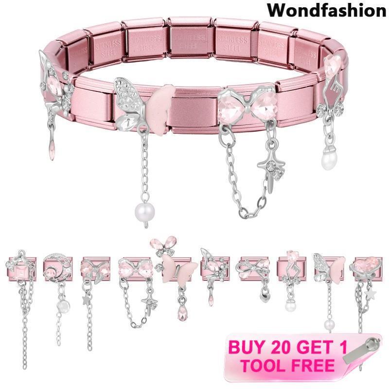 สร้อยข้อมือ Moon Bow พู่อิตาเลียน charm สแตนเลส ขนาด 9 มม. สำหรับงาน DIY และสไตล์เรโทร