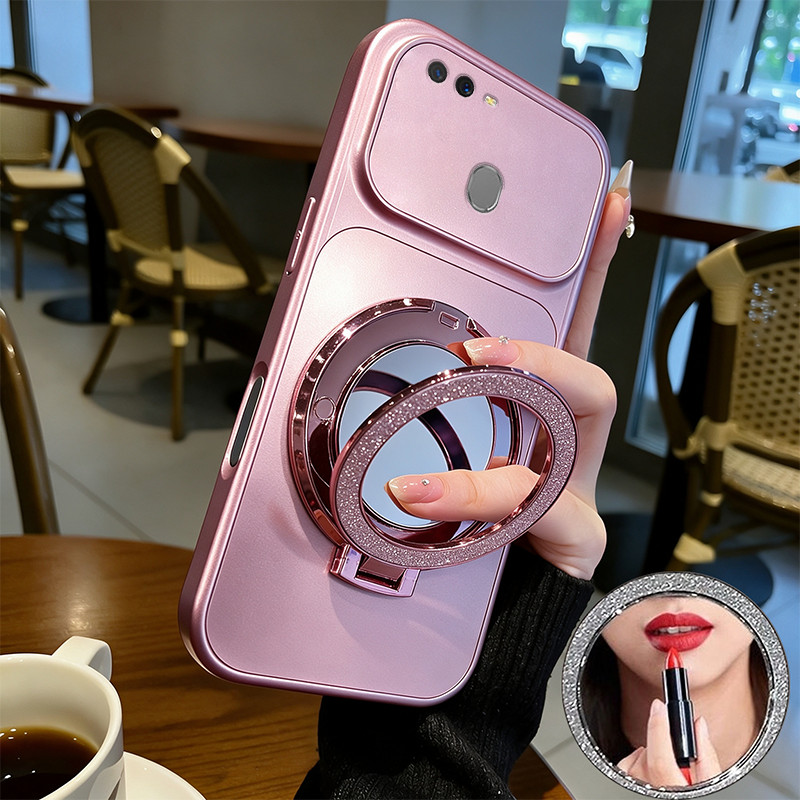 สําหรับ oppo a5s a12 A7 a3s a1k a12e F9 PRO a12s ล่าสุดโลหะสีวงเล็บ TPU glitter กระจกแต่งหน้าเคสโทรศ