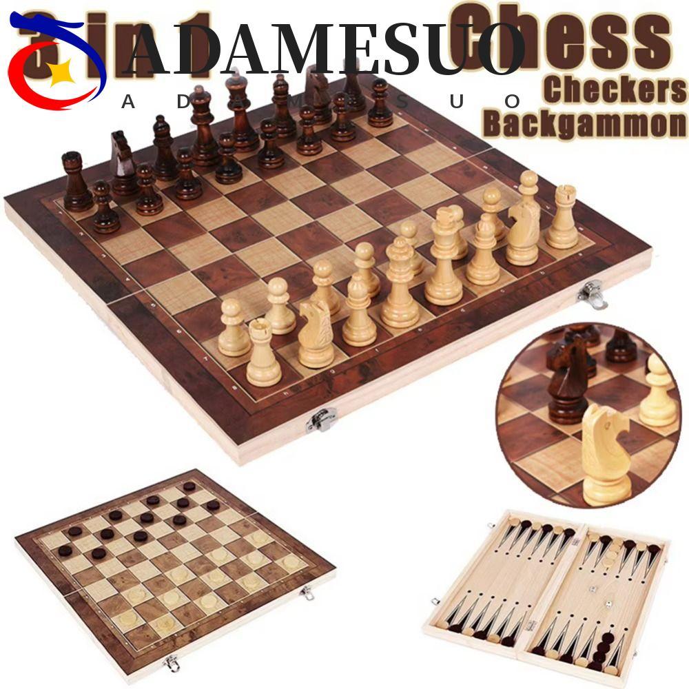 ADAMESUO Chess&Backgammon&Checkers Set, 3-in-1 Wooden Board Games Set, กระดานหมากรุกปรับปรุงสติปัญญา