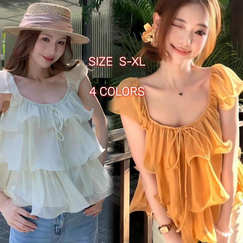 DODE W768#เสื้อชีฟองผู้หญิงสไตล์เกาหลีตัวใหม่นี้มีระบาย เหมาะสำหรับใส่ในฤดูร้อน