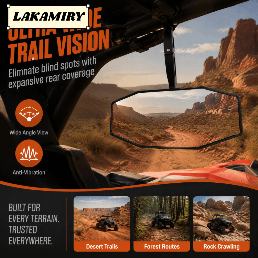 LAKAMIRY UTV กระจกกลาง, ABS สีดํา ATV กระจกมองหลัง,ทนทานปฏิบัติ UTV กระจกมองหลังสําหรับ Polaris RZR 