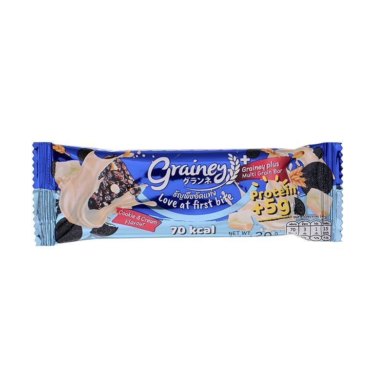 เกรนเน่ย์พลัสธัญพืชอัดแท่งคุกกี้แอนด์ครีม 20กรัม Grainey Plus Multigrain Bar Cookie & Cream Flavour 