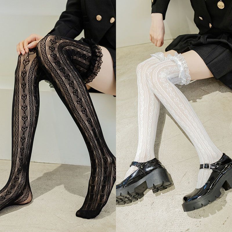 Eteryt ถุงเท้าลูกไม้สีขาวผู้หญิงถุงเท้า Over-the-Knee Ins อินเทรนด์ All-Match ฤดูร้อนสไตล์บางสไตล์ญี