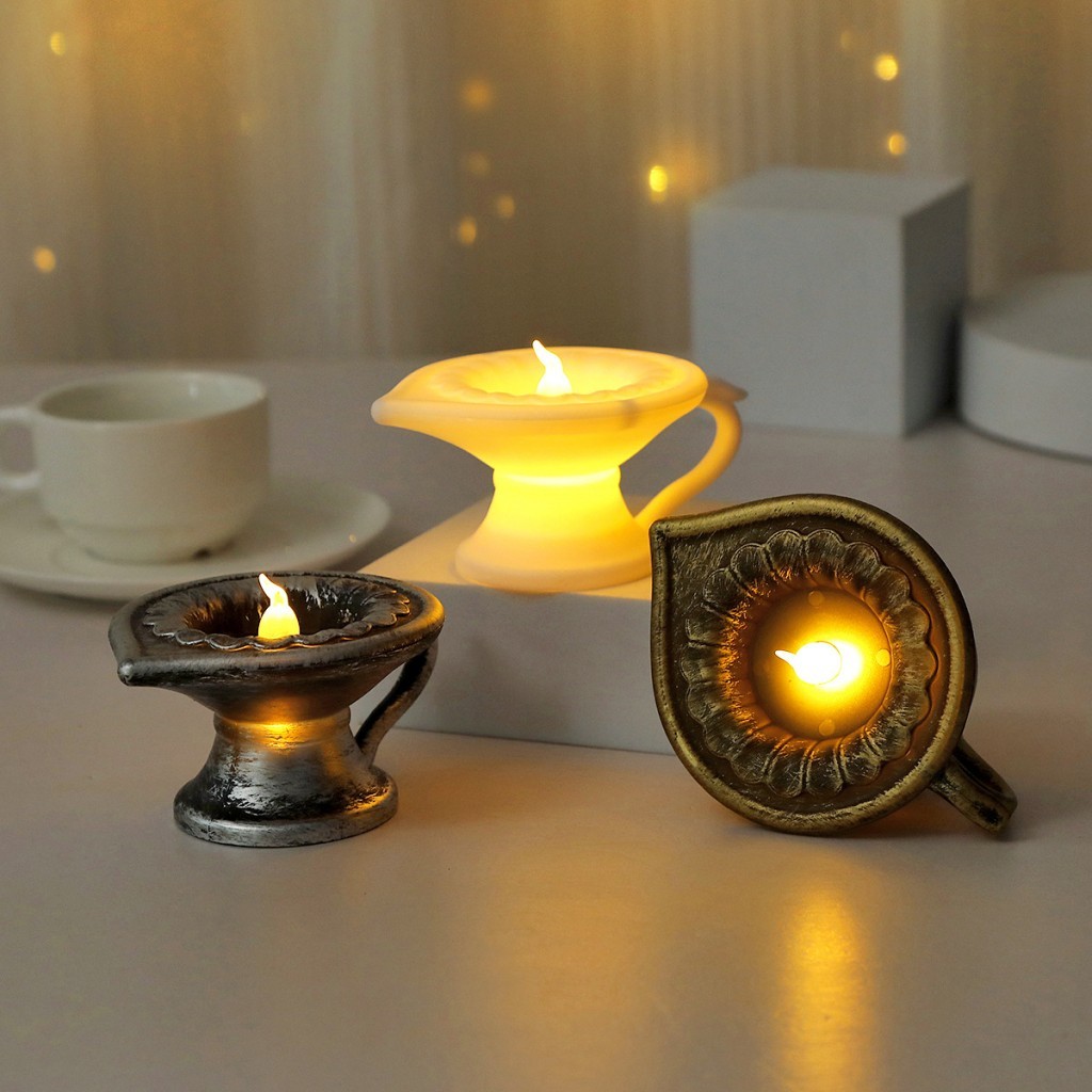 โคมไฟเทียนอิเล็กทรอนิกส์ LED - น้ํามันอินเดีย Diya สําหรับตกแต่ง Diwali