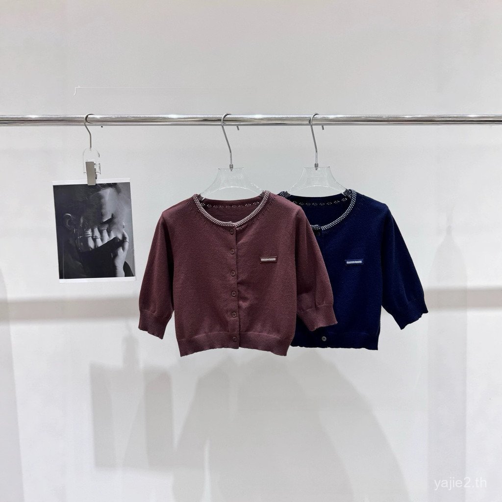 9DAQ MM * I 26 ฤดูร้อนลูกปัดรอบคออายุลดห้าจุดแขน All-match ถักเสื้อสเวตเตอร์ถัก Commuter ผู้หญิง