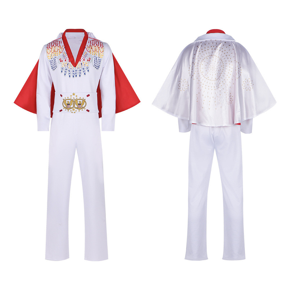 Great Deal White Elvis Elvis Presley เครื่องแต่งกายชุดเต้นรําฮาโลวีนคอสเพลย์เครื่องแต่งกายประสิทธิภา