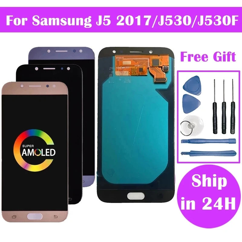 Super AMOLED สําหรับ Samsung J5 2017 จอแสดงผล J530 J530F จอแสดงผล LCD Touch Screen Digitizer Assembl