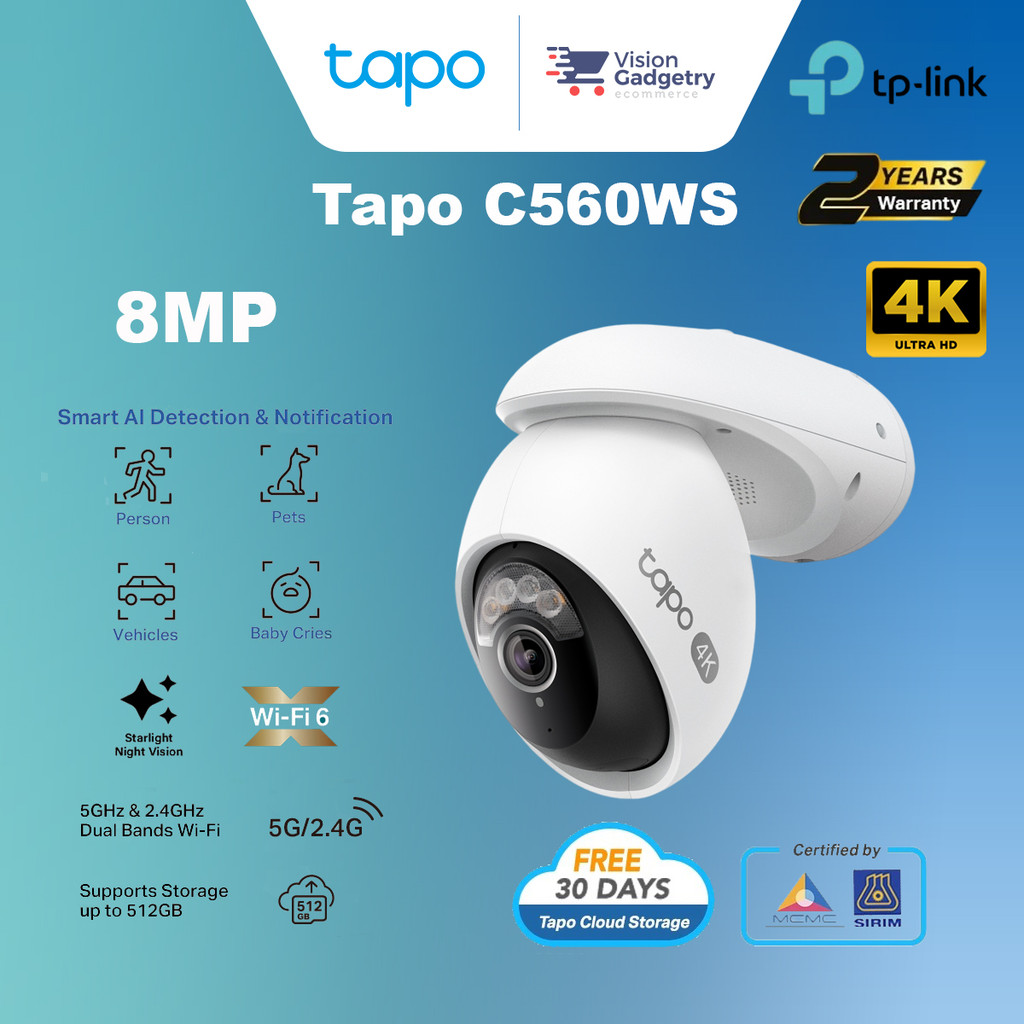 TP-Link Tapo C560WS 4K 8MP Pan/Tilt Outdoor Home Security Wi-Fi Camera